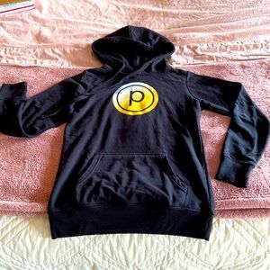 Pure Barre branded hoodie with yellow circle P